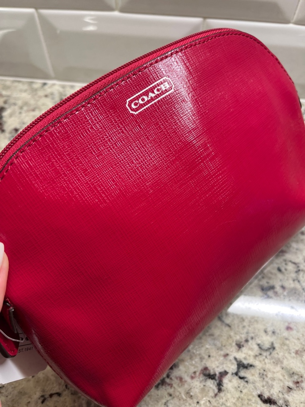 Coach Red Saffiano Patent Leather Cosmetic Case NWT - Picture 5 of 9